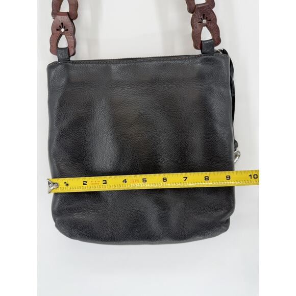 Brighton Koda Black Brown Leather Crossbody Bag Messenger Handbag Silver Tassel - Picture 9 of 13